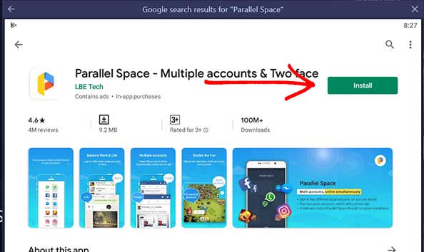 Parallel Space app install