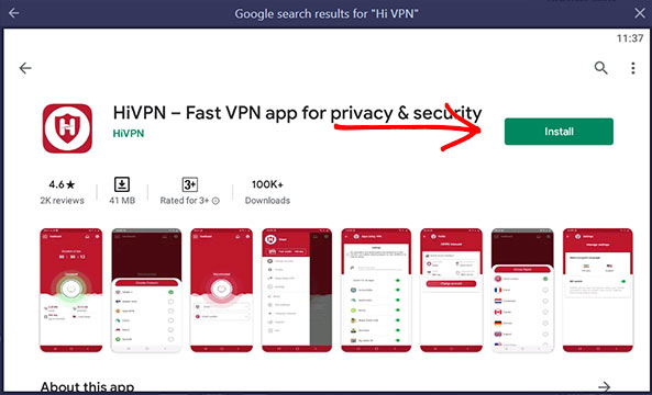 HI VPN app Install
