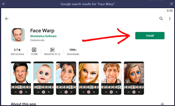 face warp app install