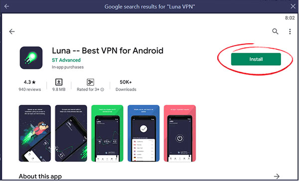 Luna VPN App install