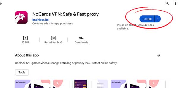 NoCard VPN App Install