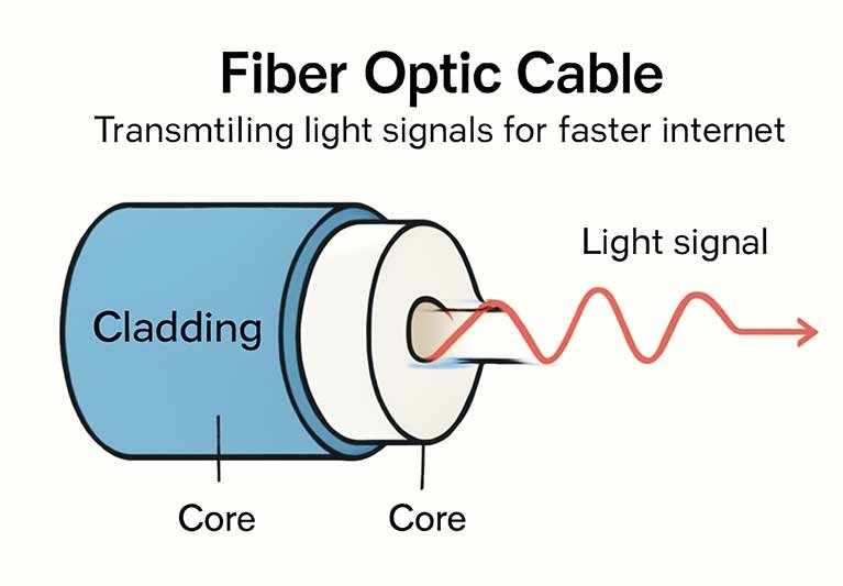 Fiber optic technology uses light signals to transmit data at high speeds